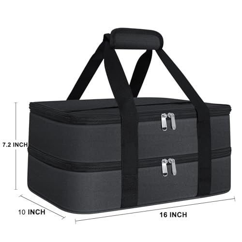 esouler Double Insulated Casserole Carrier Bag Hot & Cold Food Carrier Bag Lasagna Holder Lunch Bag for Picnics, Parties, Travel, Fits 9 x 13 Inches Casserole Dish-Black - Image 2
