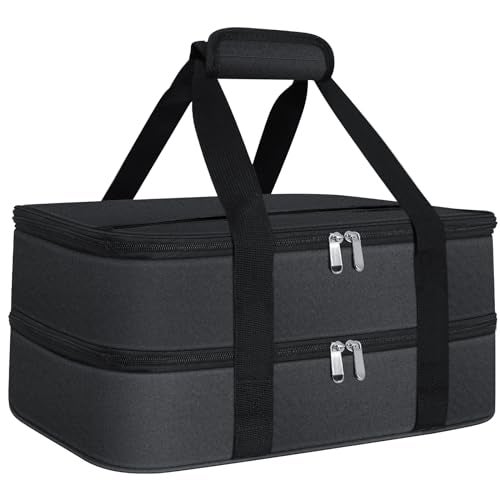esouler Double Insulated Casserole Carrier Bag Hot & Cold Food Carrier Bag Lasagna Holder Lunch Bag for Picnics, Parties, Travel, Fits 9 x 13 Inches Casserole Dish-Black - Image 1