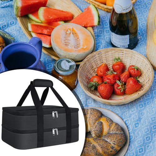 esouler Double Insulated Casserole Carrier Bag Hot & Cold Food Carrier Bag Lasagna Holder Lunch Bag for Picnics, Parties, Travel, Fits 9 x 13 Inches Casserole Dish-Black - Image 5