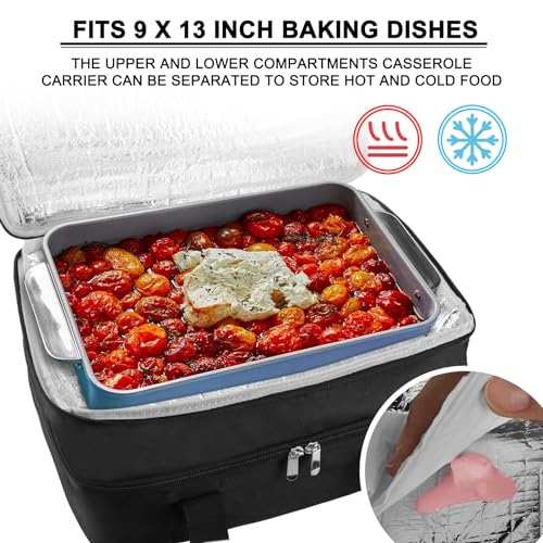 esouler Double Insulated Casserole Carrier Bag Hot & Cold Food Carrier Bag Lasagna Holder Lunch Bag for Picnics, Parties, Travel, Fits 9 x 13 Inches Casserole Dish-Black - Image 4