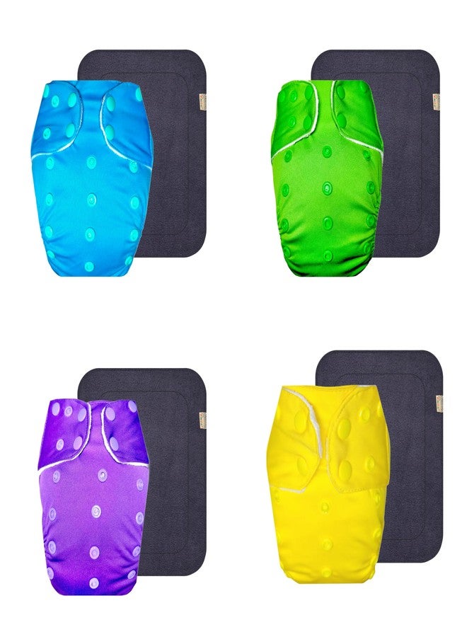 Dumbledo Premium Cloth Diaper with Gray Insert (Pack of 4) | Dry Feel and Comfortable | 6-Layer Absorbent Pad | Adjustable Snaps | Everyday Diapering Essential | 3 Months - 3 Years | Unisex Baby