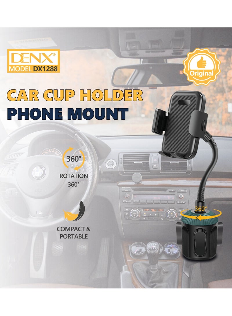 Denx Cup Holder Phone Mount, 2 in 1 Cup Holder Expander for Car Long Arm with 360°Rotation Cup Holder Cell Phone Holder for Car Compatible with All Smartphones,DX1288 - Image 2