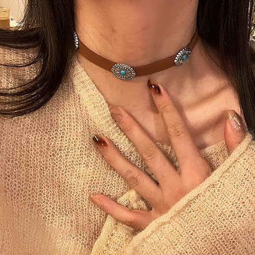 Olbye Bohemia Turquoise Choker Necklace Leather Choker Jewelry Suede Necklace for Women Boho Style - Image 3