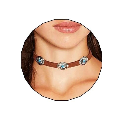 Olbye Bohemia Turquoise Choker Necklace Leather Choker Jewelry Suede Necklace for Women Boho Style - Image 1