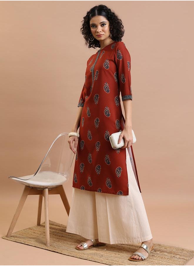 Vishudh Ethnic Motifs Embellished Keyhole Neck Thread Work Kurta by Styli  - Image 4