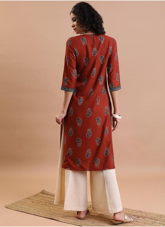 Vishudh Ethnic Motifs Embellished Keyhole Neck Thread Work Kurta by Styli  - Image 3