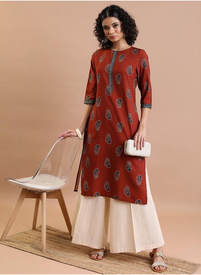 Vishudh Ethnic Motifs Embellished Keyhole Neck Thread Work Kurta by Styli  - Image 1