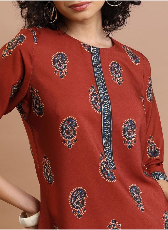Vishudh Ethnic Motifs Embellished Keyhole Neck Thread Work Kurta by Styli  - Image 5