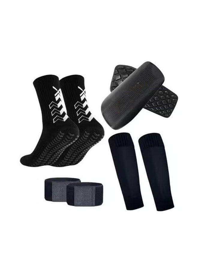 كرة القدم أربعة قطعة مجموعة سكيدبروف لكرة القدم الجوارب النايلون جيب واقي البشرة الأكمام العجل جوارب ضغط لكرة القدم كرة القدم الرياضة قابل للتعديل واقي البشرة الأشرطة (أسود) - Image 1