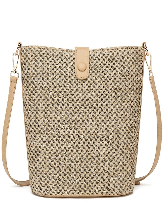ALARION Straw Crossbody Bags for Women Summer Woven Beach Bag Raffia Shoulder Bag Leather Straps Straw Clutch Purse Vacation - Image 1