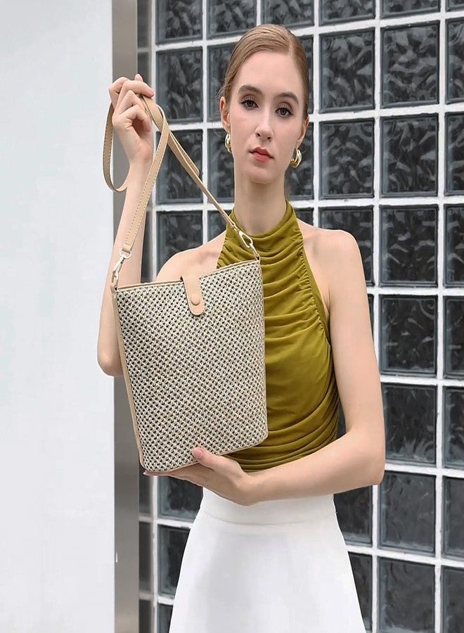 ALARION Straw Crossbody Bags for Women Summer Woven Beach Bag Raffia Shoulder Bag Leather Straps Straw Clutch Purse Vacation - Image 3
