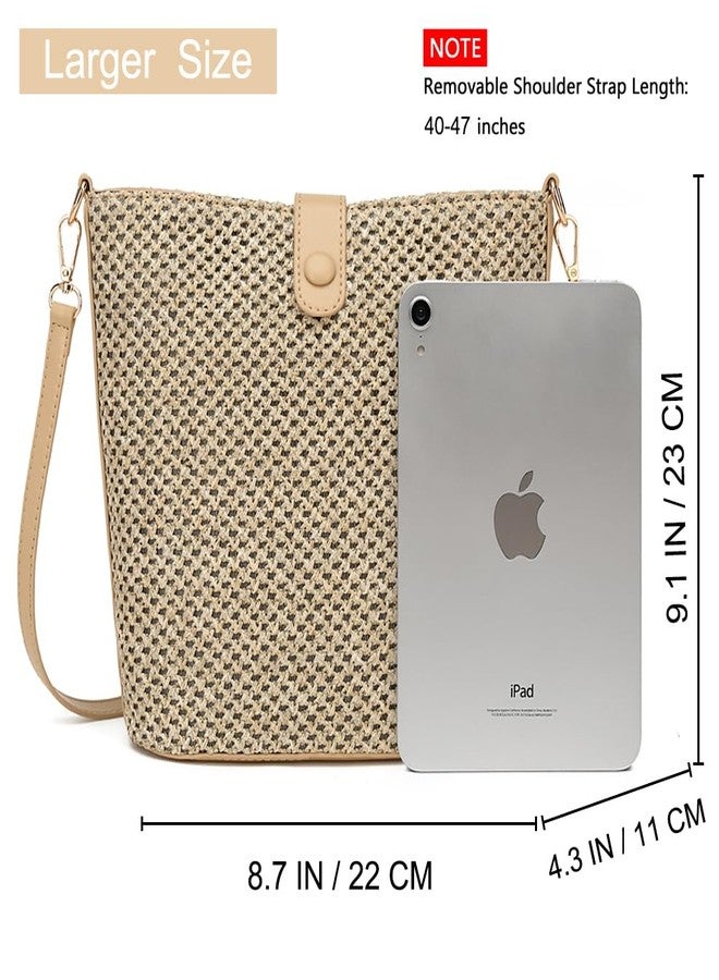 ALARION Straw Crossbody Bags for Women Summer Woven Beach Bag Raffia Shoulder Bag Leather Straps Straw Clutch Purse Vacation - Image 5