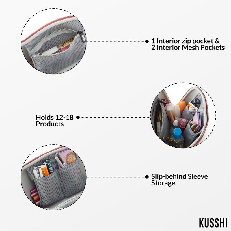 KUSSHI Neoprene Makeup Bag - Washable Makeup Bag for Stress Free Travel (Mauve/Stone) - Image 2