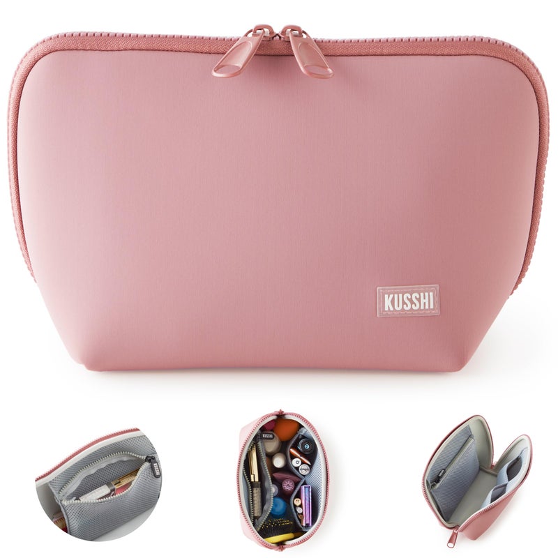 KUSSHI Neoprene Makeup Bag - Washable Makeup Bag for Stress Free Travel (Mauve/Stone) - Image 1