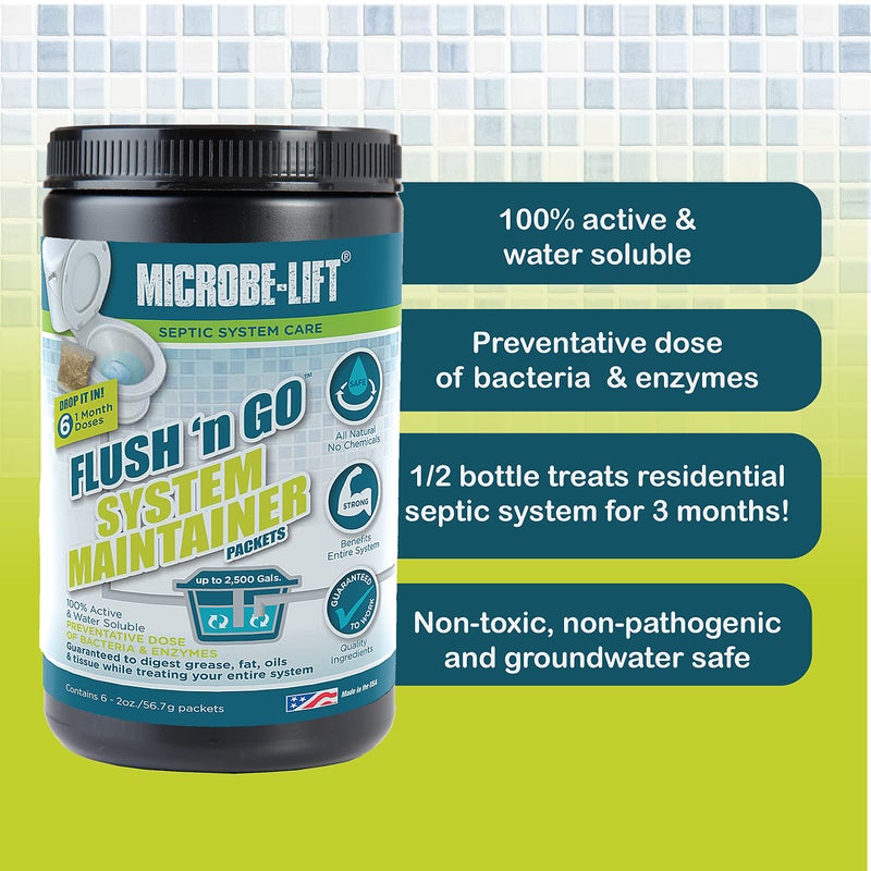 Microbe Lift MICROBE-LIFT Septic Tank Treatment, Flush 'N Go System Maintainer, 6 2OZ Packets - Image 3