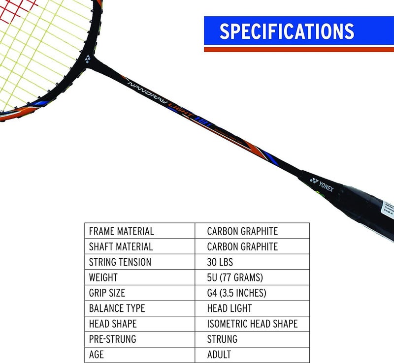 Yonex راكت بادل نانو راي لايت 18i من الجرافيت - راكت خفيف الوزن برأس خفيف مع إطار إيزومتري ودعم توتر عالي - Image 4