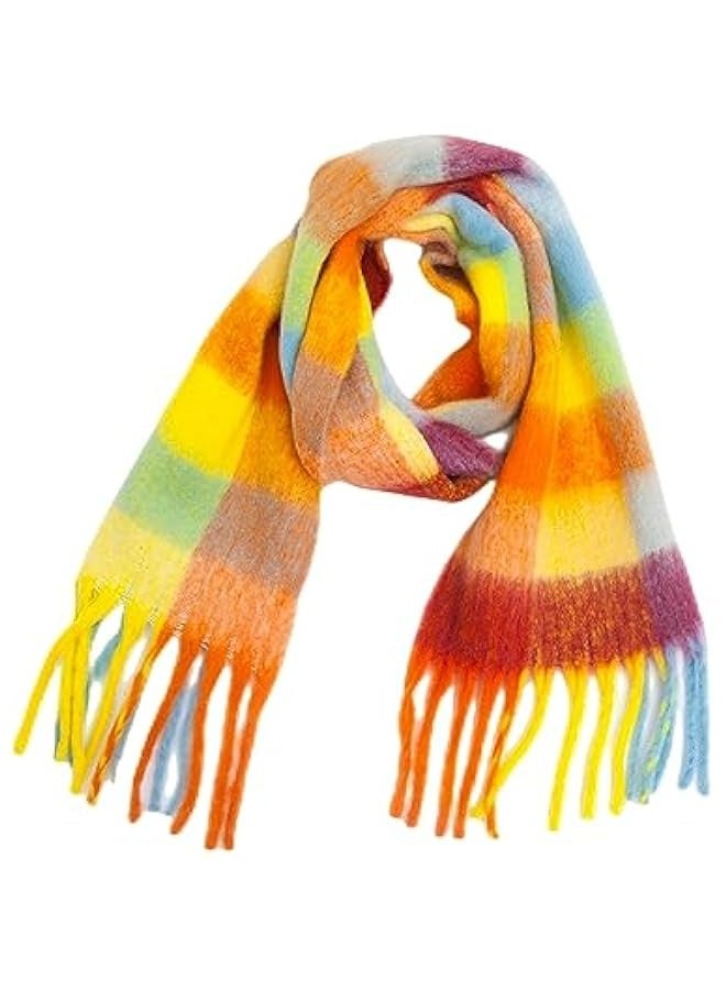 Japanese style gentle rainbow wool ball mohair scarf for women winter thick warm versatile student plaid shawl neck scarf - Image 1