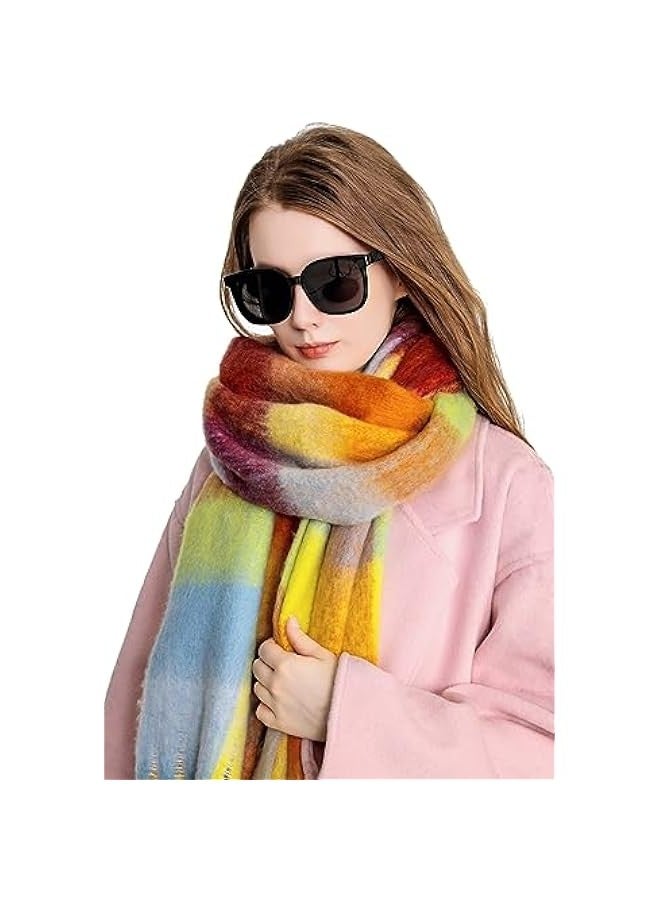 Japanese style gentle rainbow wool ball mohair scarf for women winter thick warm versatile student plaid shawl neck scarf - Image 4