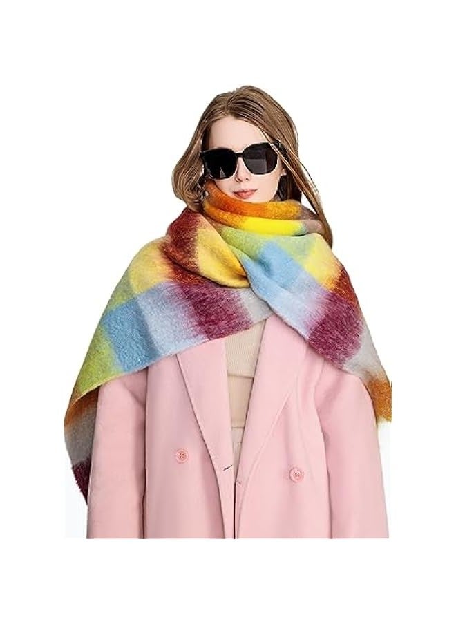 Japanese style gentle rainbow wool ball mohair scarf for women winter thick warm versatile student plaid shawl neck scarf - Image 5