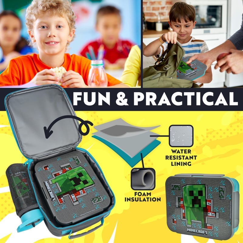 Get Trend Minecraft Lunch Bag, Lunch Box, Water Bottle for Kids 3 Piece Set Bento Box, Insulated Snack Container, Creeper Gifts for Kids (Multi Minecraft) - Image 3