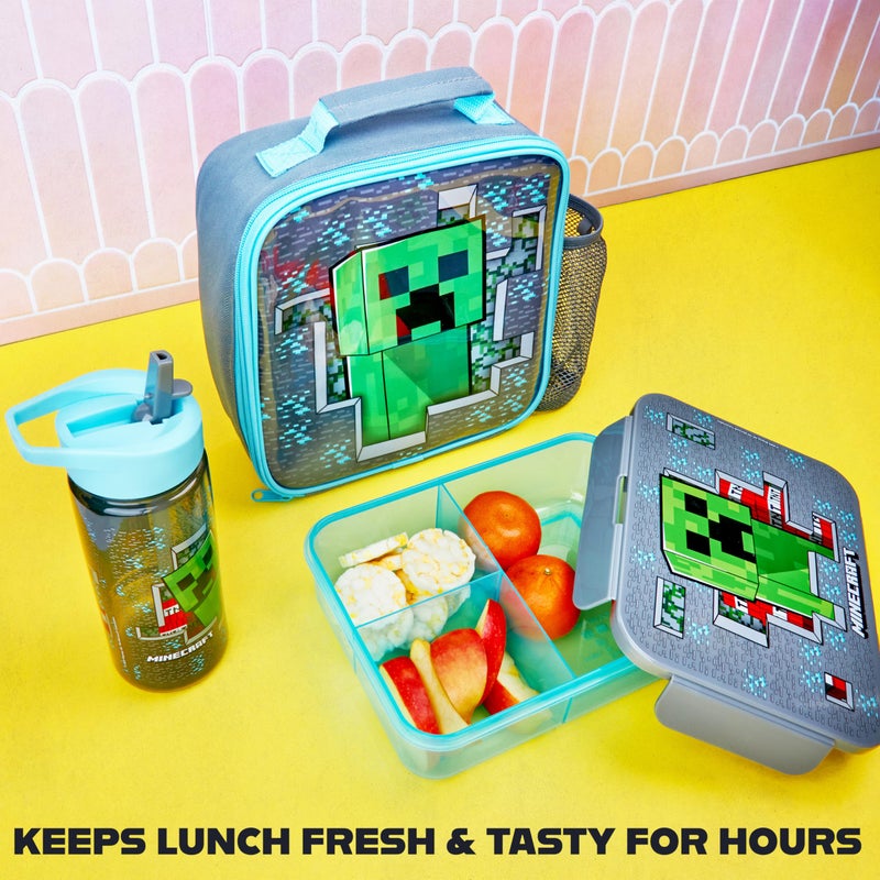 Get Trend Minecraft Lunch Bag, Lunch Box, Water Bottle for Kids 3 Piece Set Bento Box, Insulated Snack Container, Creeper Gifts for Kids (Multi Minecraft) - Image 5