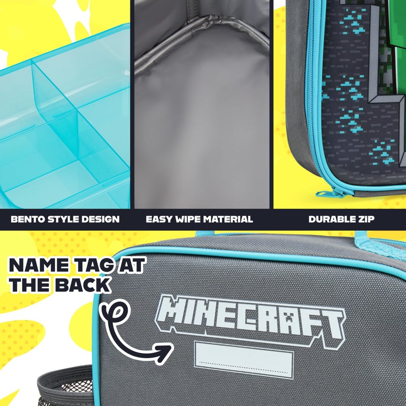 Get Trend Minecraft Lunch Bag, Lunch Box, Water Bottle for Kids 3 Piece Set Bento Box, Insulated Snack Container, Creeper Gifts for Kids (Multi Minecraft) - Image 4