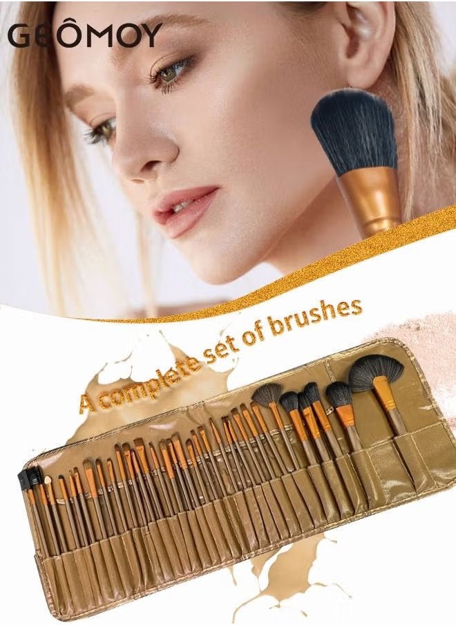 جيموي مجموعة فرش المكياج ، فرش مكياج احترافية 24 قطعة مع حقيبة مكياج السفر ، فرش مستحضرات التجميل لكريم الأساس كابوكي ، بودرة خافي العيوب للوجه ، فرشاة أحمر الخدود للحواجب بظلال العيون - Image 1