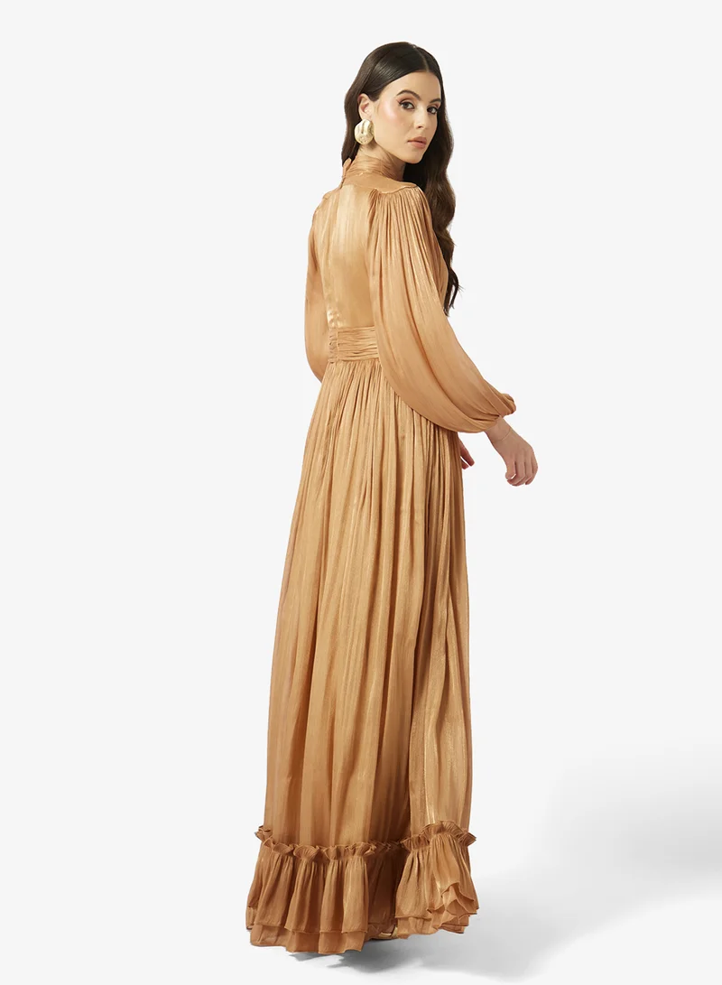 نمشي x Draped Dress With Puff Sleeves