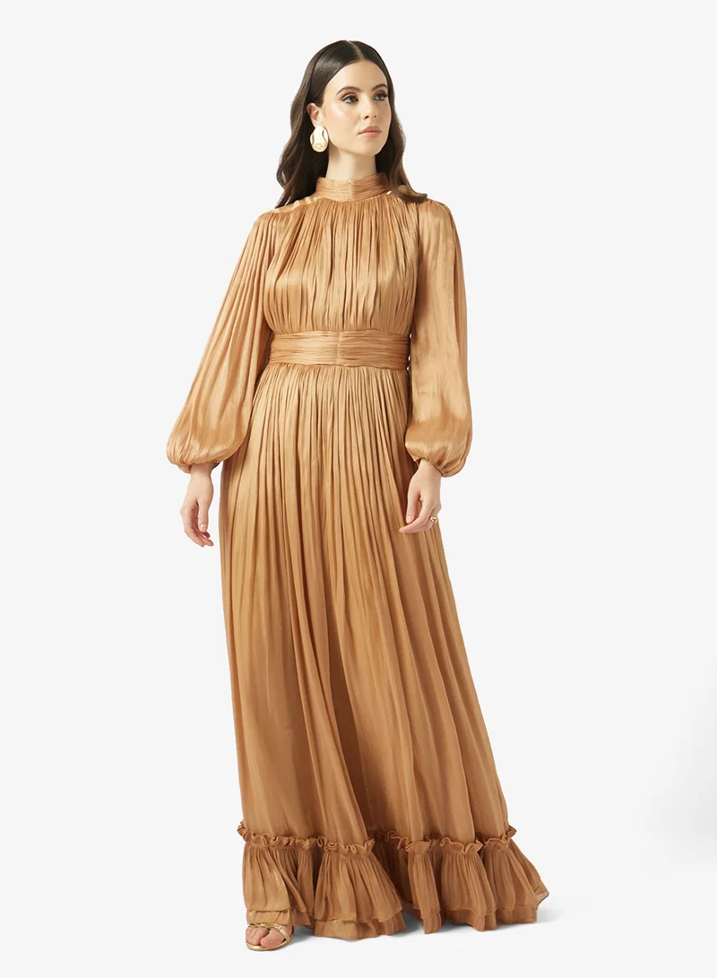 نمشي x Draped Dress With Puff Sleeves