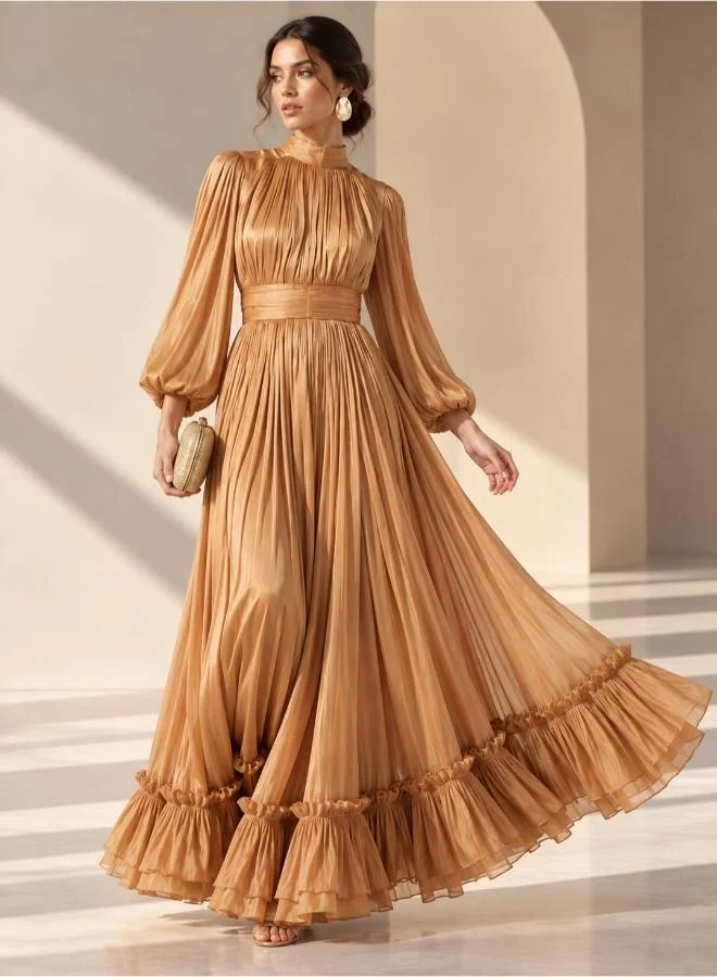 Namshi X Draped Dress With Puff Sleeves