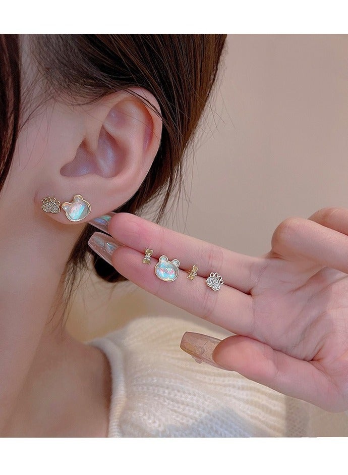 Ronas S925 Zircon Earrings Set Light Luxury Temperament Pearl Earrings - Image 2