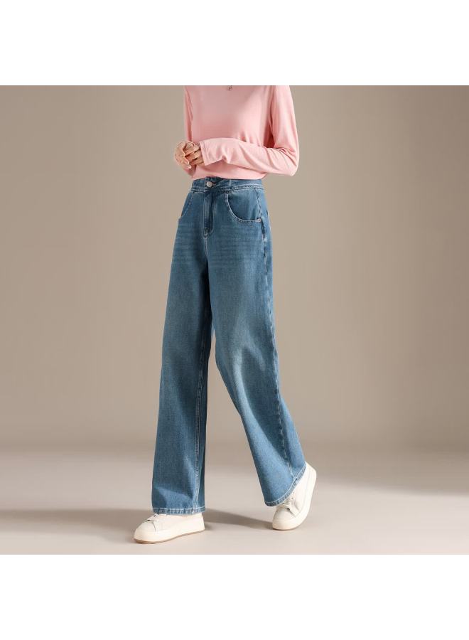 Rain.cun High-waisted Slimming Straight-leg Pants For Women, New Style For Autumn/winter Loose Wide-leg Jeans, Floor-length Trousers - Image 1