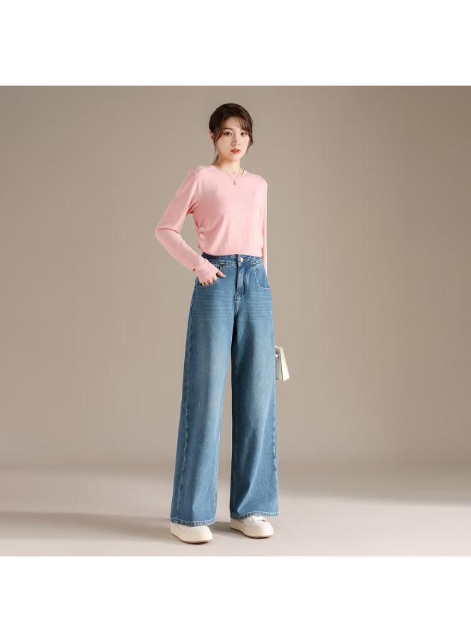 Rain.cun High-waisted Slimming Straight-leg Pants For Women, New Style For Autumn/winter Loose Wide-leg Jeans, Floor-length Trousers - Image 4