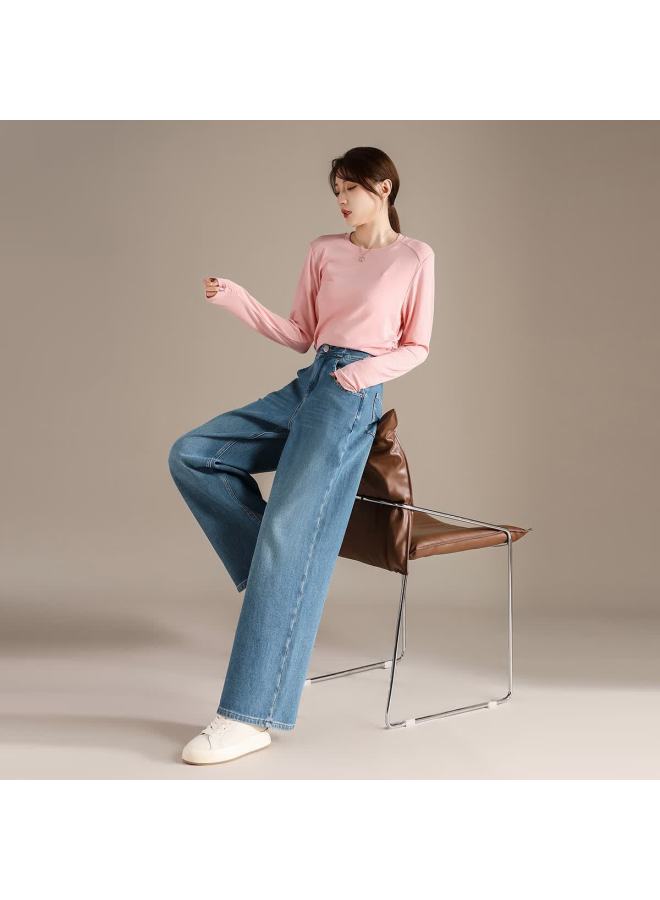 Rain.cun High-waisted Slimming Straight-leg Pants For Women, New Style For Autumn/winter Loose Wide-leg Jeans, Floor-length Trousers - Image 5