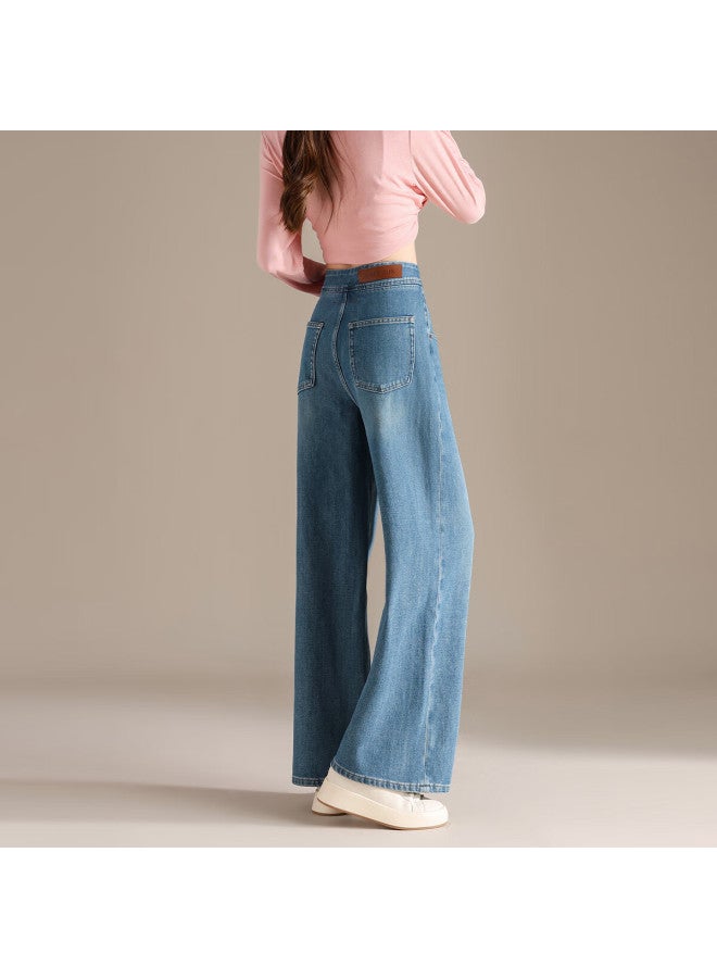 Rain.cun High-waisted Slimming Straight-leg Pants For Women, New Style For Autumn/winter Loose Wide-leg Jeans, Floor-length Trousers - Image 2