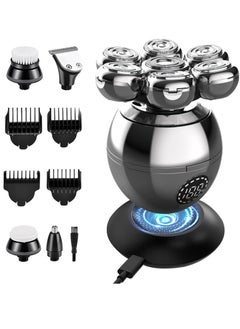 Bukela Electric Razor for Men, Multifunctional Bald Head Shaver Grooming Kit, Waterproof 5 in 1 Cordless Rotary Shavers with Wireless Charging Pad, Beard Hair Nose Trimmer Wet and Dry  - Image 1