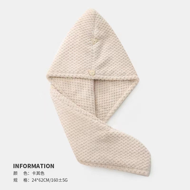 Generic Womens Double-layer Thickened Soft Water Absorbent Quick-drying Hair-free Japanese Style Pineapple Style Shower Cap Bag Hair Towel Khaki [Double Layer]] 