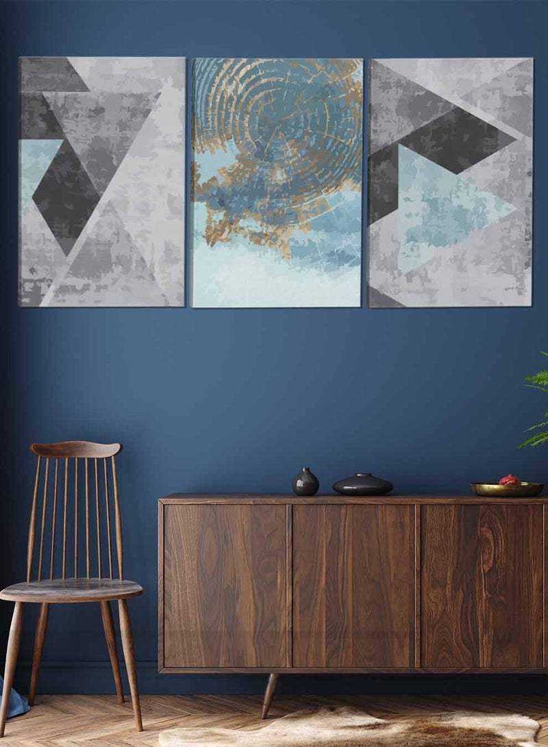 لوحة طقم من ٣ لوحات كانفاس على إطار خشبي تصميم رسم تجريدي للمنزل غرفة المعيشة المكتب الديكور - Image 2