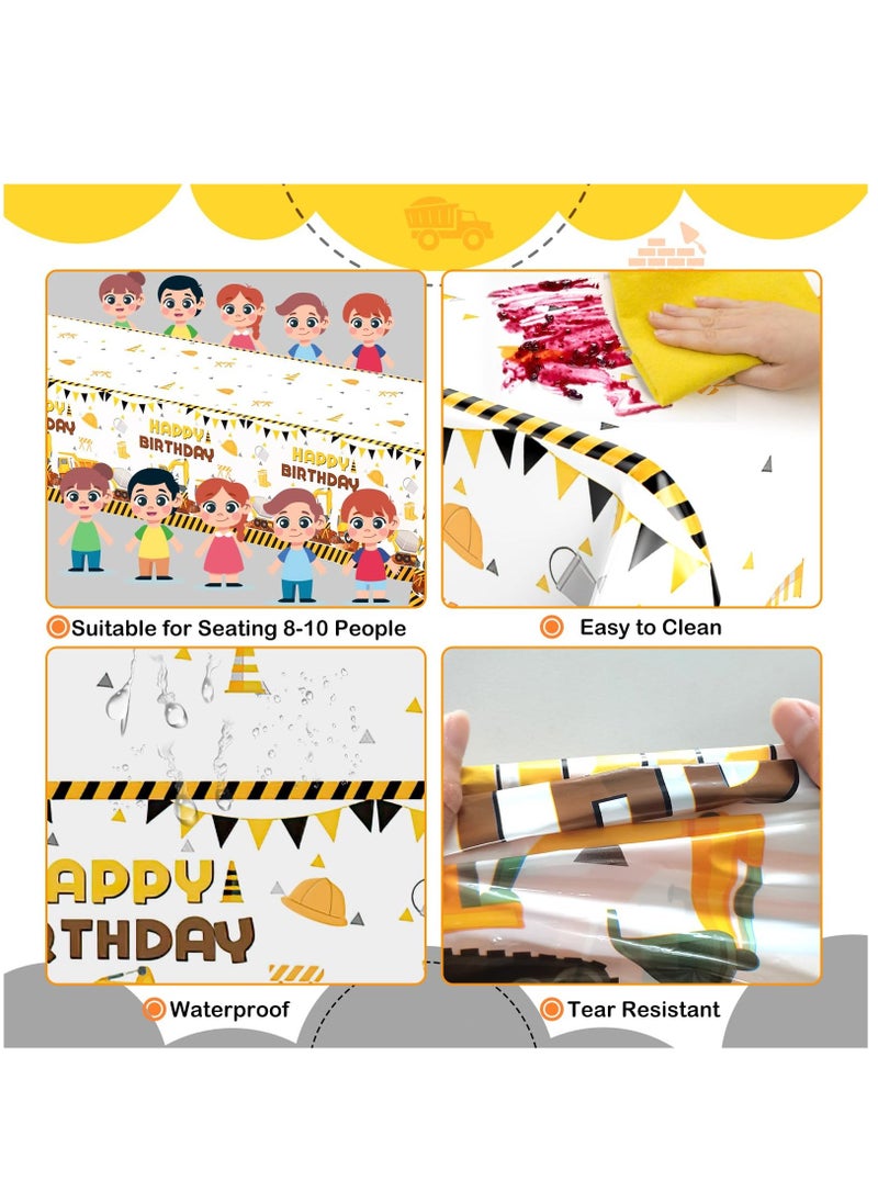 3Pcs Construction Birthday Party Supplies Tablecloth, Construction Theme Rectangular Truck Plastic Table Cover for Kids Boys, Large Size 54 x 108 Inch  - Image 3