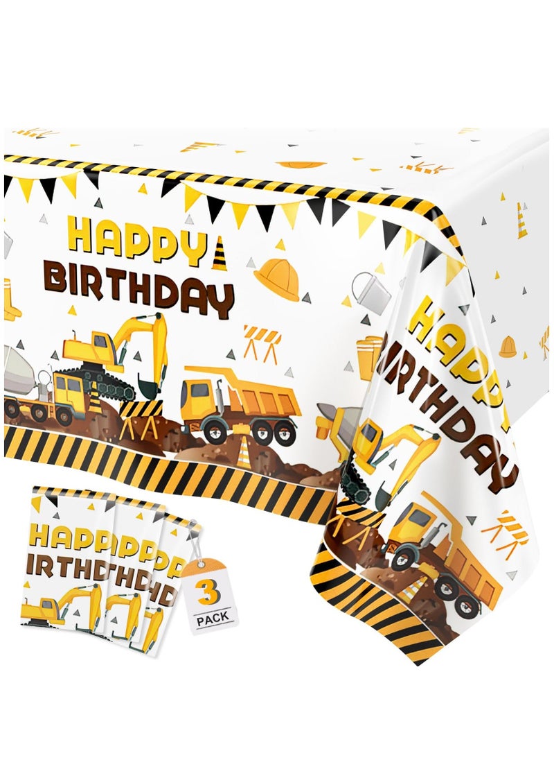 3Pcs Construction Birthday Party Supplies Tablecloth, Construction Theme Rectangular Truck Plastic Table Cover for Kids Boys, Large Size 54 x 108 Inch  - Image 1