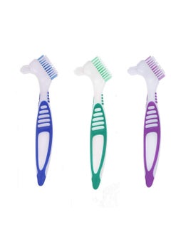 Qian 3 Pcs Denture Cleaning Brush Portable Cleaning Brush False Teeth Brushes for Denture Care Denture Cleaner with Multi-Layered Soft Bristles and Dual Angled  - Image 1