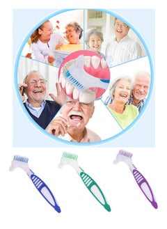 Qian 3 Pcs Denture Cleaning Brush Portable Cleaning Brush False Teeth Brushes for Denture Care Denture Cleaner with Multi-Layered Soft Bristles and Dual Angled  - Image 3