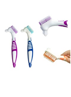 Qian 3 Pcs Denture Cleaning Brush Portable Cleaning Brush False Teeth Brushes for Denture Care Denture Cleaner with Multi-Layered Soft Bristles and Dual Angled  - Image 4