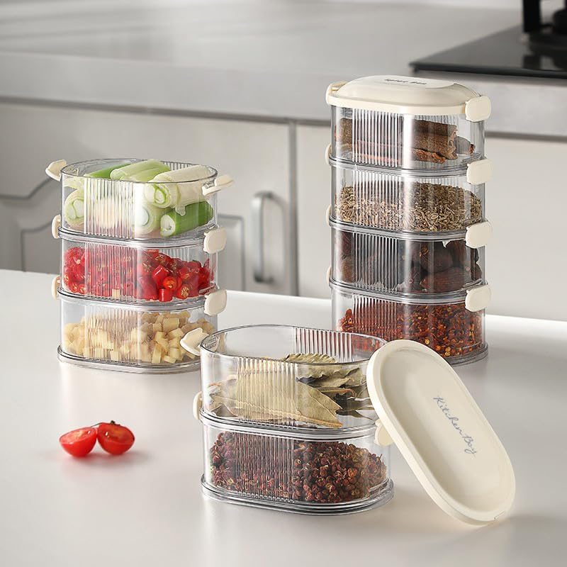 WOX MOX WOX MOX Containers For Condiments 4Layer Storage Box Stackable Kitchen Condiment Jars With Lids Leak Proof And Food FreshKeeping Box For Fruit Snack And Spice Seasoning Storage Box 4 Layer  - Image 1