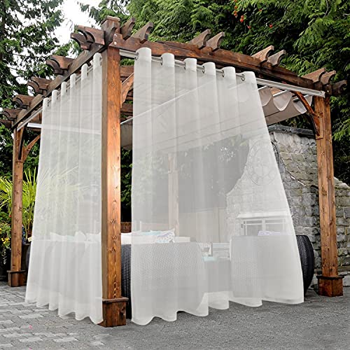 BONZER Waterproof Indoor/Outdoor Sheer Curtains for Patio - 2 Panels Wide Grommet Voile Curtains for Living Room, Bedroom, Porch, Pergola, Cabana, 100 x 108 inch, Beige - Image 1