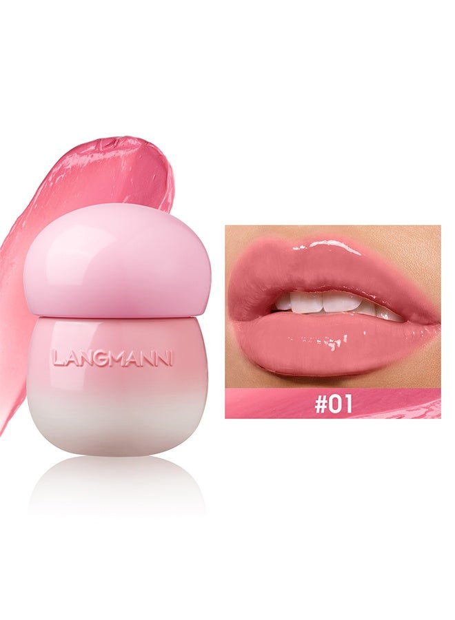 LANGMANNI Pudding Glow Lip Balm, Lipstick Long-Lasting Plumps Moisturizing Lip Gloss Lip Oil Mushroom Jar, Day And Night Lip Repair Hydrating Lip Mask Nourish And Hydrate Not Sticky Tinted Lip Balm - Image 2