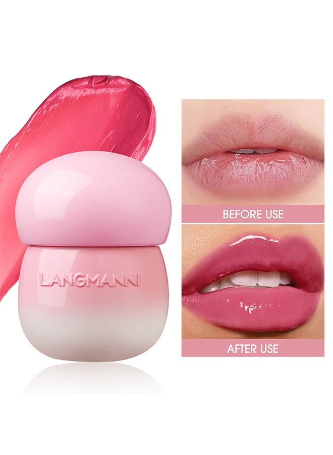 LANGMANNI Pudding Glow Lip Balm, Lipstick Long-Lasting Plumps Moisturizing Lip Gloss Lip Oil Mushroom Jar, Day And Night Lip Repair Hydrating Lip Mask Nourish And Hydrate Not Sticky Tinted Lip Balm - Image 1