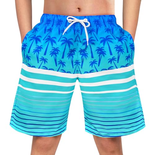 OlyPegic Boys Swim Trunks Size 10-12, Boy Swim Shorts Quick Dry Boys Bathing Suit Swimsuit Swimwear Toddler Kids Beach Board Shorts Youth Running Swimmming Trunks(Coconut Tree) - Image 1