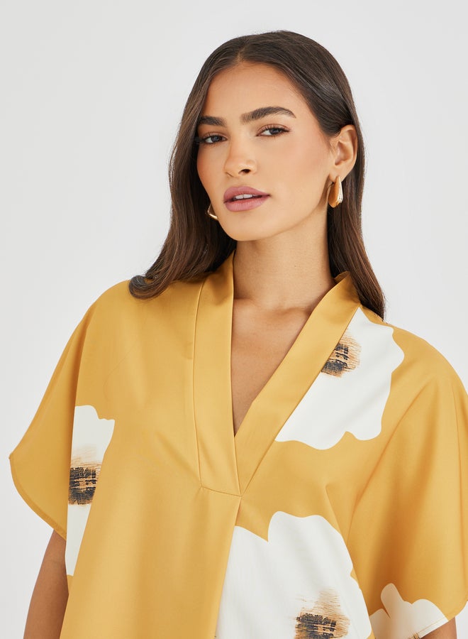 Styli Floral Print Batwing Sleeve V-Neck Maxi Dress - Image 4