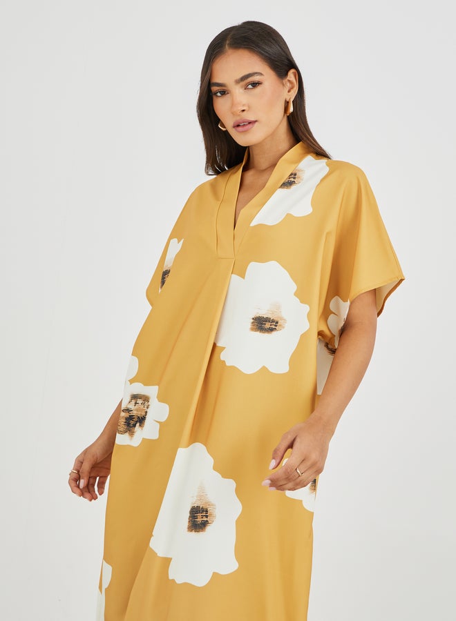 Styli Floral Print Batwing Sleeve V-Neck Maxi Dress - Image 3
